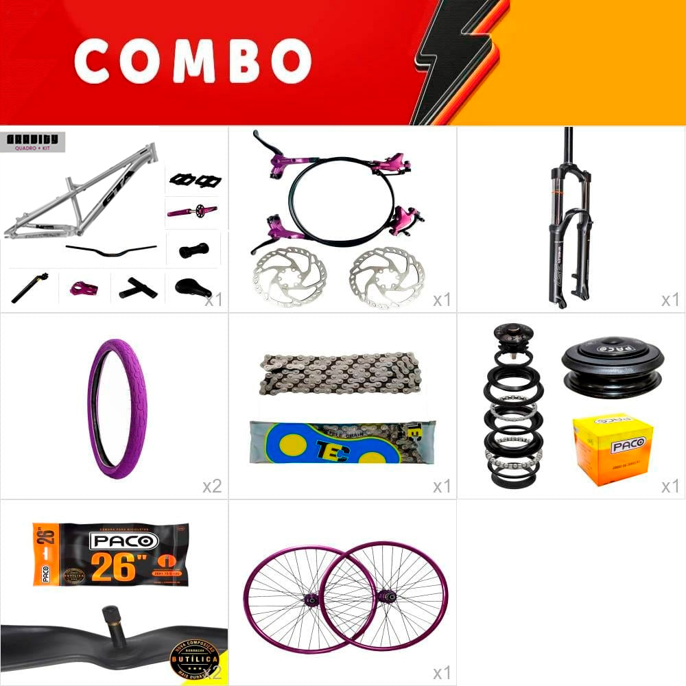               combo 1 bike gravity cor lançamento - polido com freio hidraulico - confira os itens