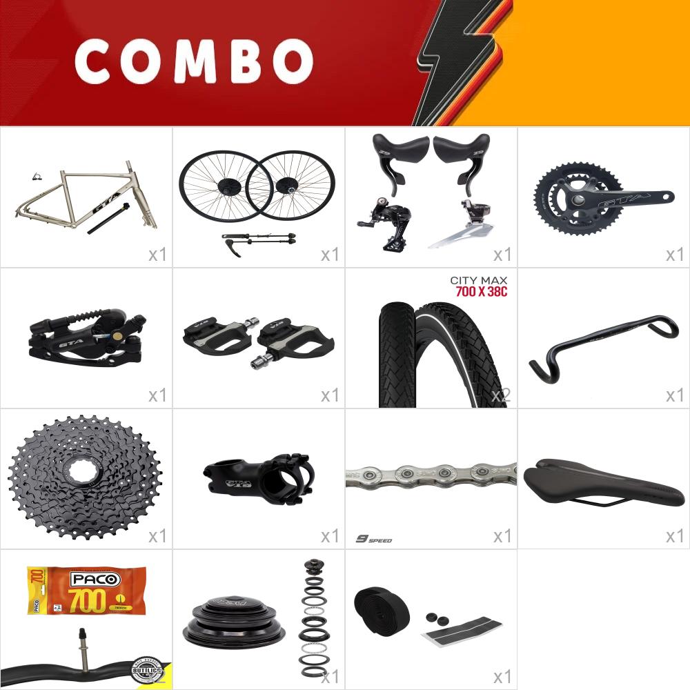                 combo 1 bike gravel across 2.0 tam 56 champagne + par de roda montada - confira itens