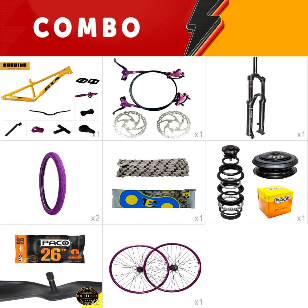               combo 1 bike gravity cor lançamento - dourado com freio hidraulico - confira os itens