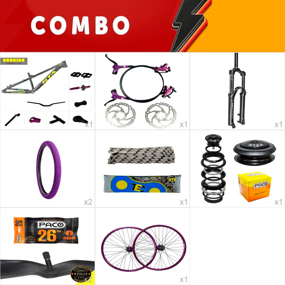               combo 1 bike gravity cor lançamento - chumbo/amarelo neon com freio hidraulico - confira os itens