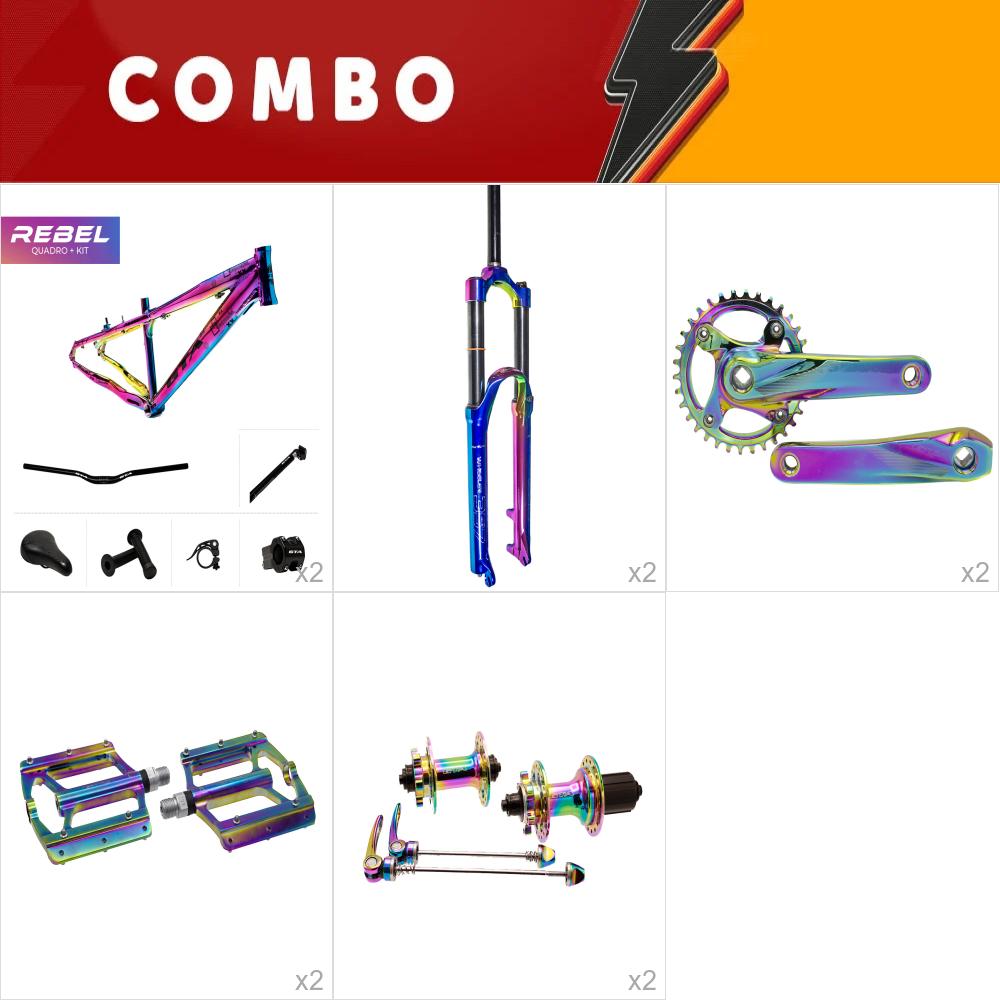  combo camaleão 2x kit quadro + 2xpar de cubo + 2xsuspensão 150mm + 2xpedivela+ 2x par de pedal confira 